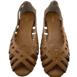 Thalia Sodi Women’s Zuly Cognac Leather Sandals 10‎ W EUC IN BOX